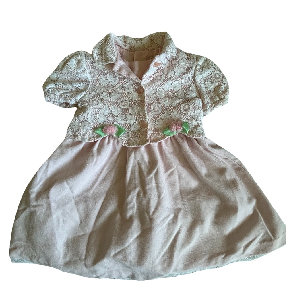 Vintage 90s Pink Party Dress with Matching Lace Bolero Jacket Girls Size 3T